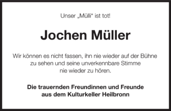 Traueranzeige von Jochen Müller 