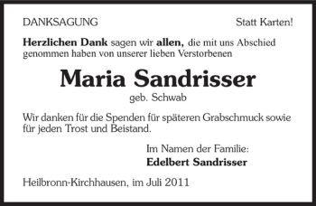 Traueranzeige von Maria Sandrisser 