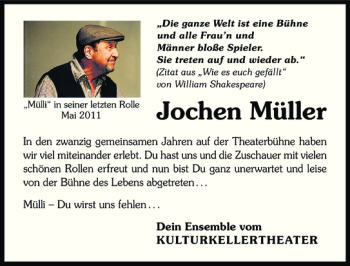 Traueranzeige von Jochen Müller 