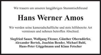 Traueranzeige von Hans Werner Amos 