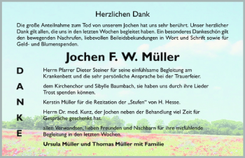 Traueranzeige von Jochen F. W. Müller 