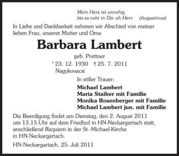 Traueranzeige von Barbara Lambert 