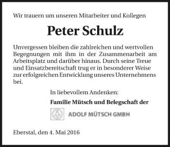 Traueranzeige von Peter Schulz 