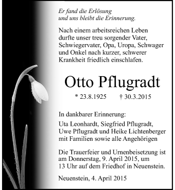 Traueranzeige von Otto Pflugradt 