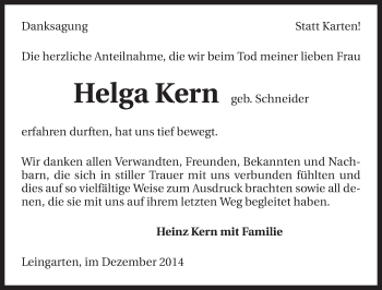 Traueranzeige von Helga Kern 