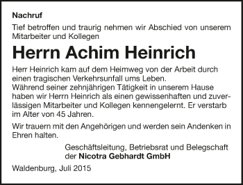 Traueranzeige von Achim Heinrich 