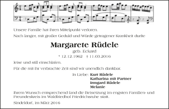 Traueranzeige von Margarete Rüdele 