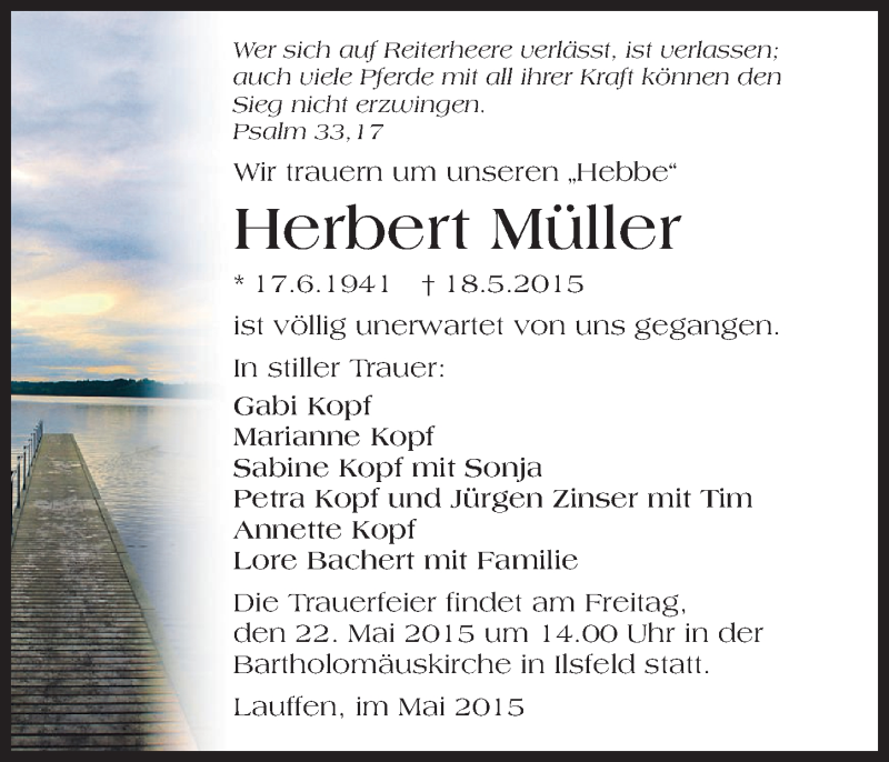  Traueranzeige für Herbert Müller vom 20.05.2015 aus 