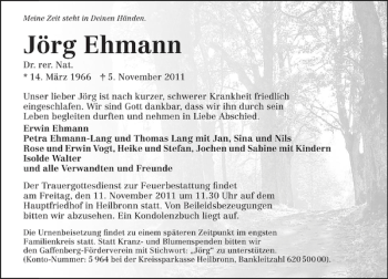 Traueranzeige von Dr. Jörg Ehmann 