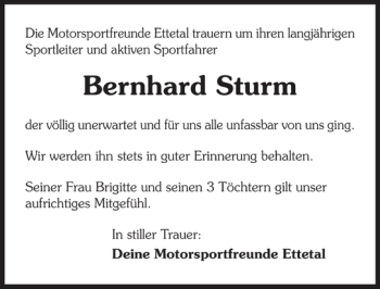 Traueranzeige von Bernhard Sturm 