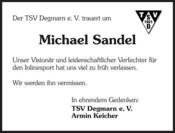 Traueranzeige von Michael Sandel 