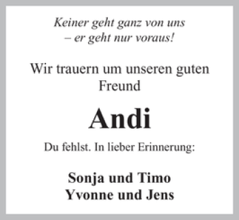 Traueranzeige von Andi Andi 