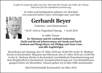 Traueranzeige von Gerhardt Beyer 