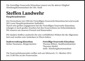 Traueranzeige von Steffen Landwehr 