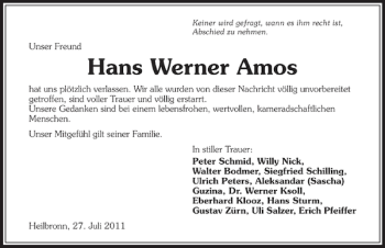 Traueranzeige von Hans Werner Amos 