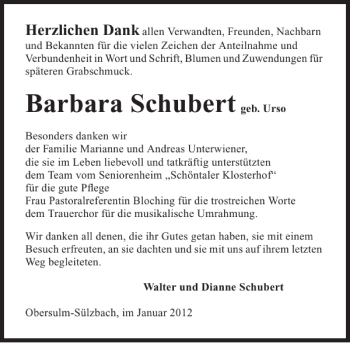 Traueranzeige von Barbara Schubert 