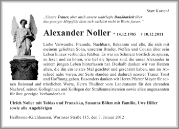 Traueranzeige von Alexander Noller 