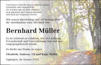 Traueranzeige von Bernhard Müller 