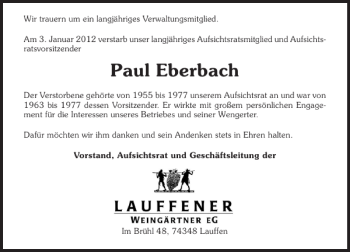 Traueranzeige von Paul Eberbach 