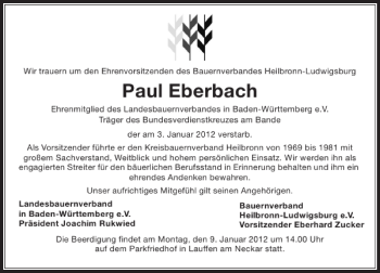 Traueranzeige von Paul Eberbach 