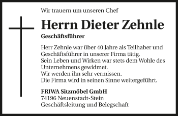 Traueranzeige von Dieter Zehnle 