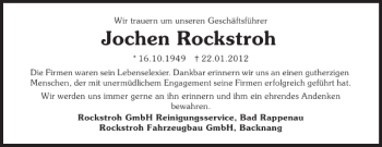 Traueranzeige von Jochen Rockstroh 