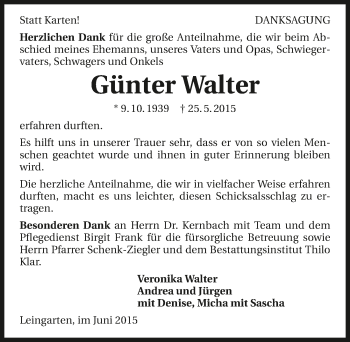 Traueranzeige von Günter Walter 