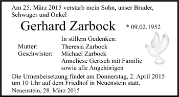 Traueranzeige von Gerhard Zarbock 