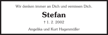 Traueranzeige von Stefan Stefan 