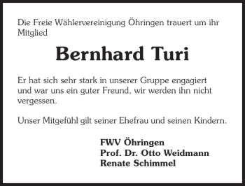 Traueranzeige von Bernhard Turi 