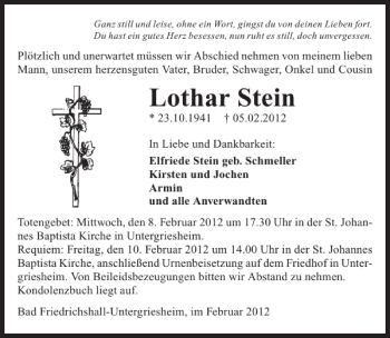 Traueranzeige von Lothar Stein 