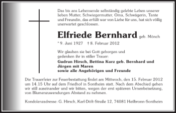 Traueranzeige von Elfriede Bernhard 