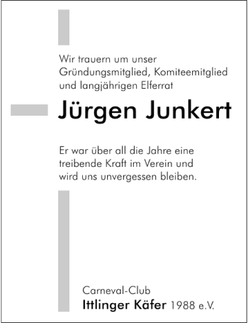 Traueranzeige von Jürgen / ICC Ittlingen Junkert 