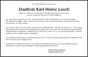 Traueranzeige von Stadtrat Karl-Heinz Losch 