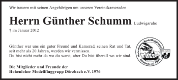 Traueranzeige von Günther Schumm 