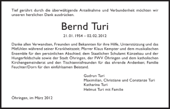 Traueranzeige von Bernd Turi 