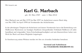 Traueranzeige von Karl G. Marbach 