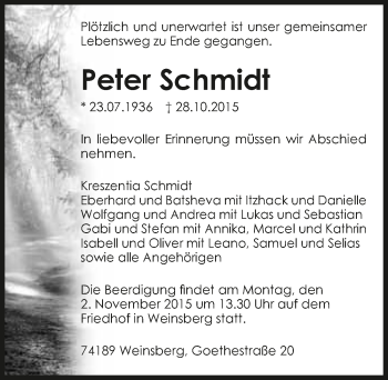 Traueranzeige von Peter Schmidt 