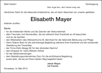 Traueranzeige von Elisabeth Mayer 