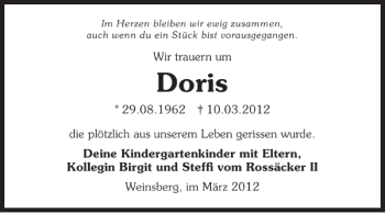 Traueranzeige von Doris Doris 