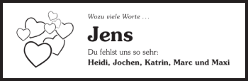 Traueranzeige von Jochen Wozu viele Worte. Jens Du fehlst uns so sehr Heidi 