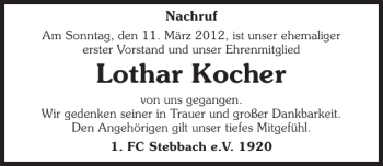 Traueranzeige von Lothar Kocher 