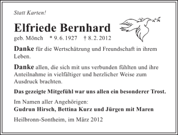 Traueranzeige von Elfriede Bernhard 