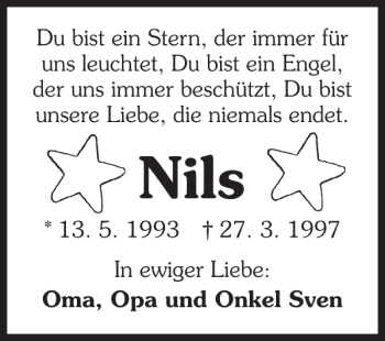 Traueranzeige von Nils Nils 