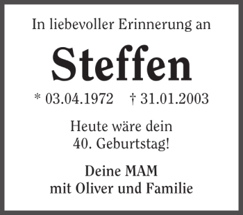 Traueranzeige von Steffen Steffen 