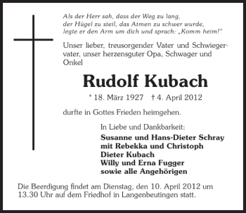Traueranzeige von Rudolf Kubach 