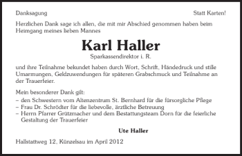 Traueranzeige von Karl Haller 
