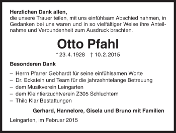 Traueranzeige von Otto Pfahl 