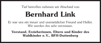 Traueranzeige von Bernhard Link 