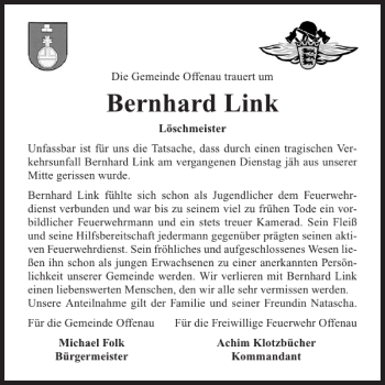 Traueranzeige von Bernhard Link 